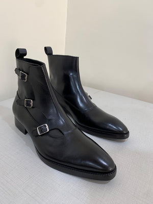 Triple Monk Strap Boots - Black