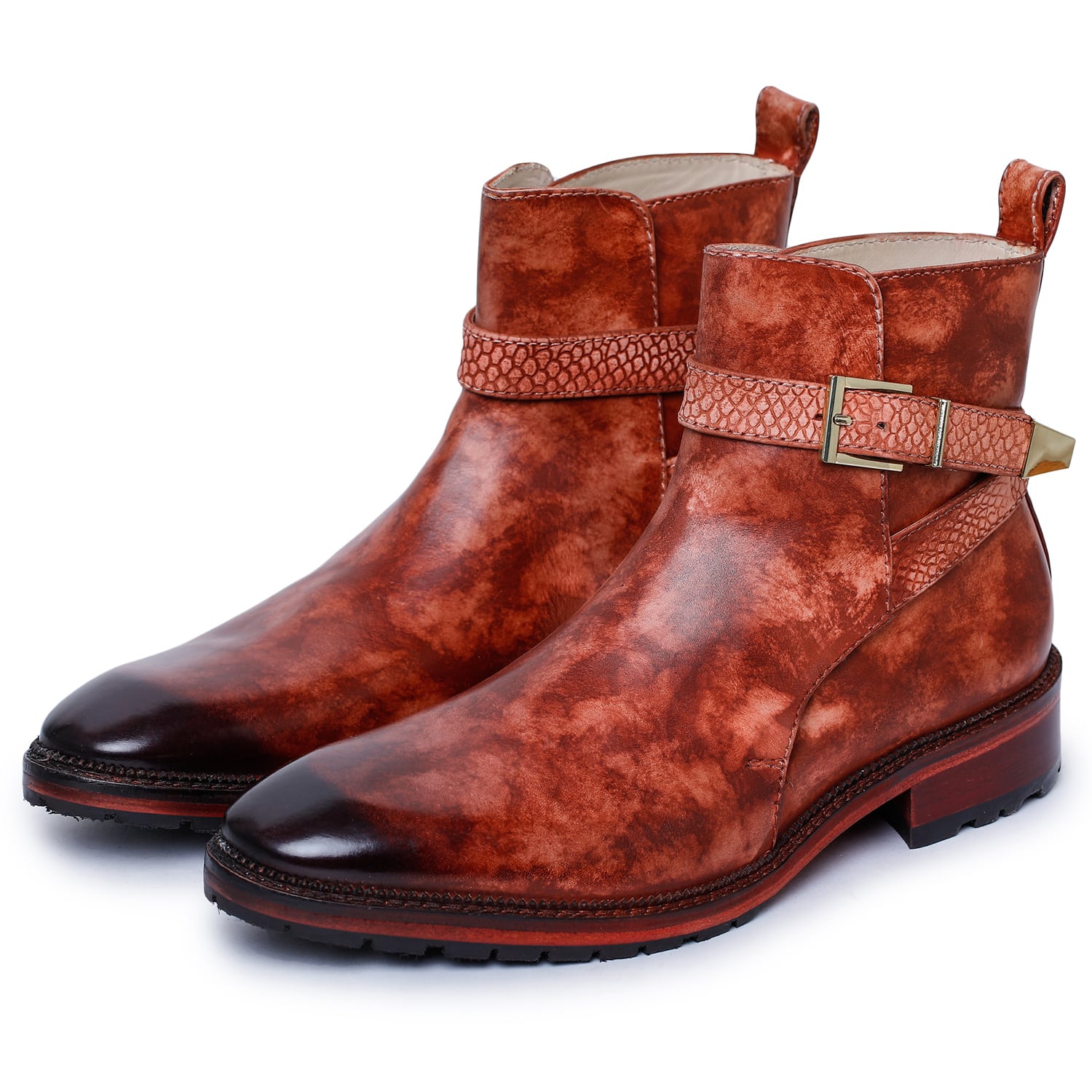 Mens Cross Strap Boots- Reddish Brown