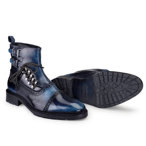 Cap Toe Lace up Boots - Navy