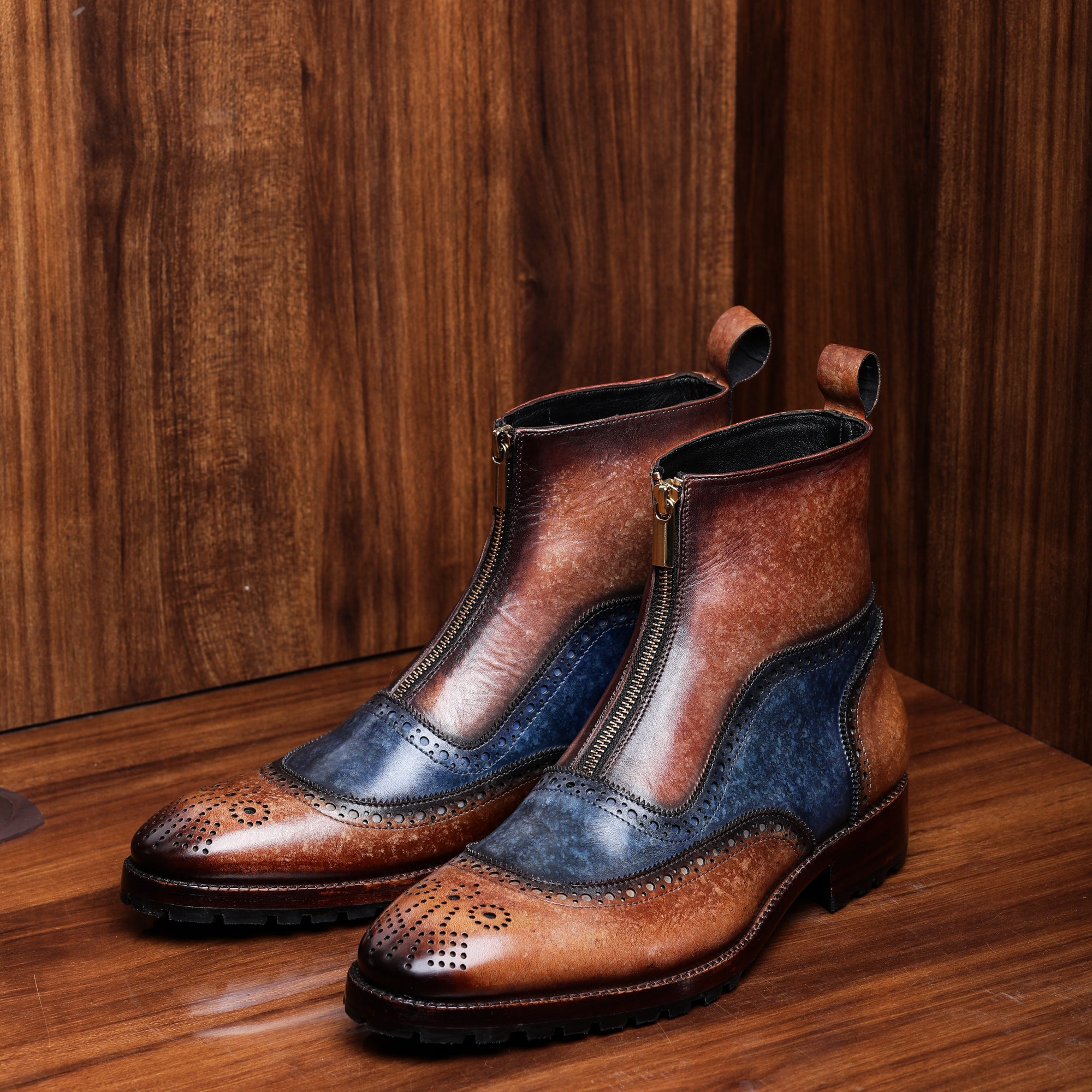 Zipper Boots - Brown & Blue | Lethato STANDARD / US 11.5-12 / UK 11 / Brown & Blue Zipper Boots - Brown & Blue | Lethato STANDARD / US 11.5-12 / UK 11 / Brown & Blue