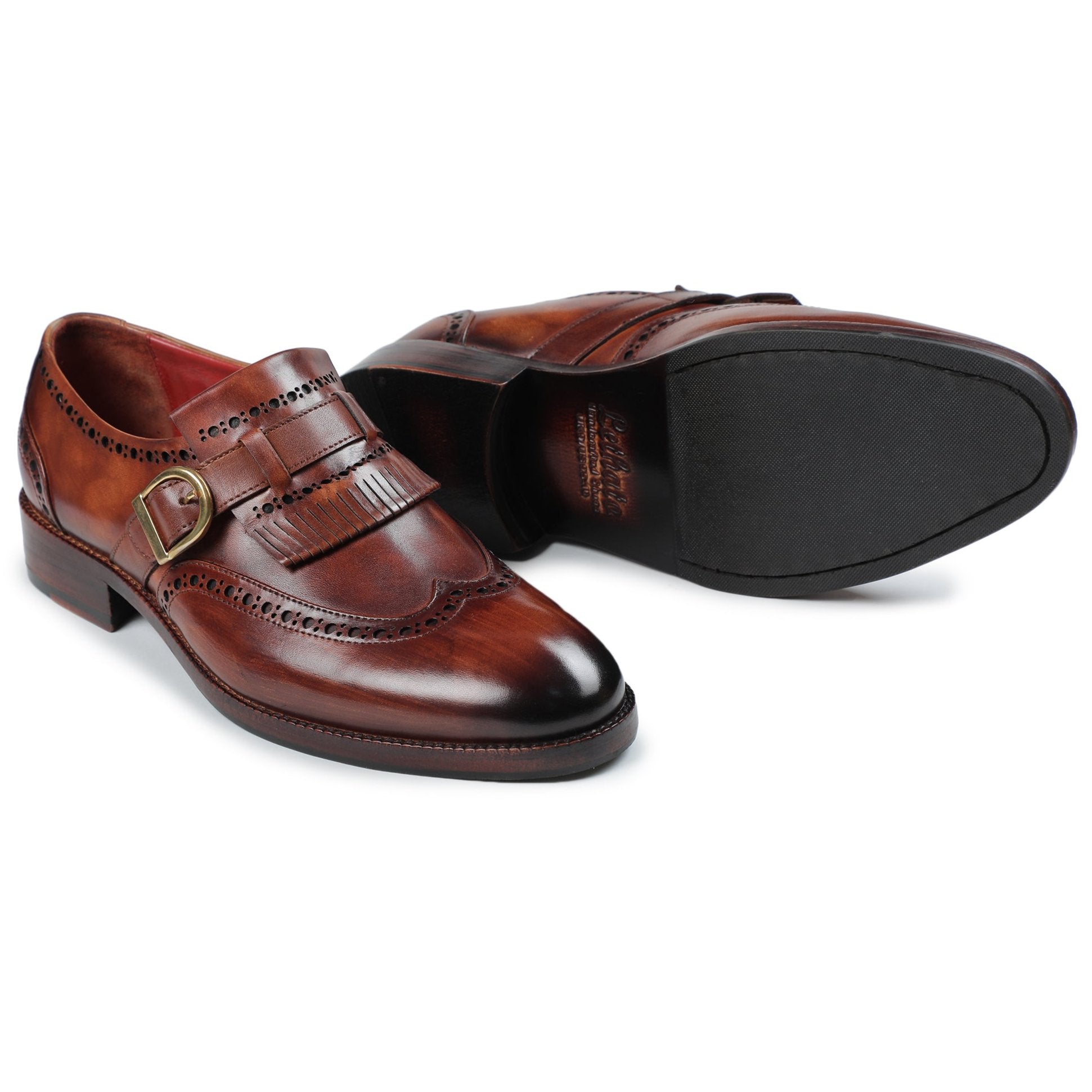 Wingtip Brogue Kiltie Monk Strap Shoes- Brown