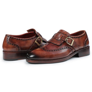 Wingtip Brogue Kiltie Monk Strap- Brown