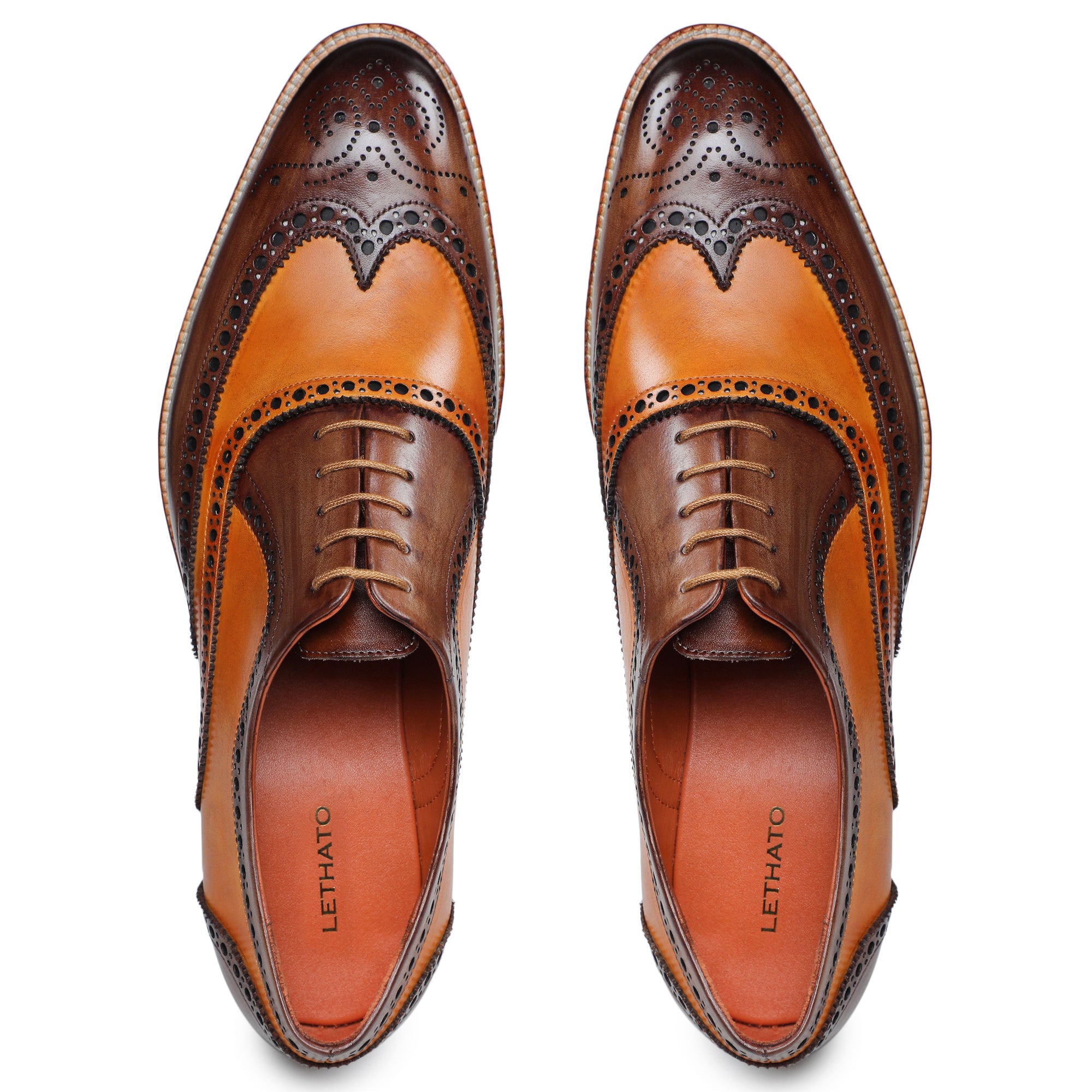 orange brown dress shoes Men's Handcrafted Orange Tan Leather Oxford Wingtip Brogue Lace-Up Dress Shoe