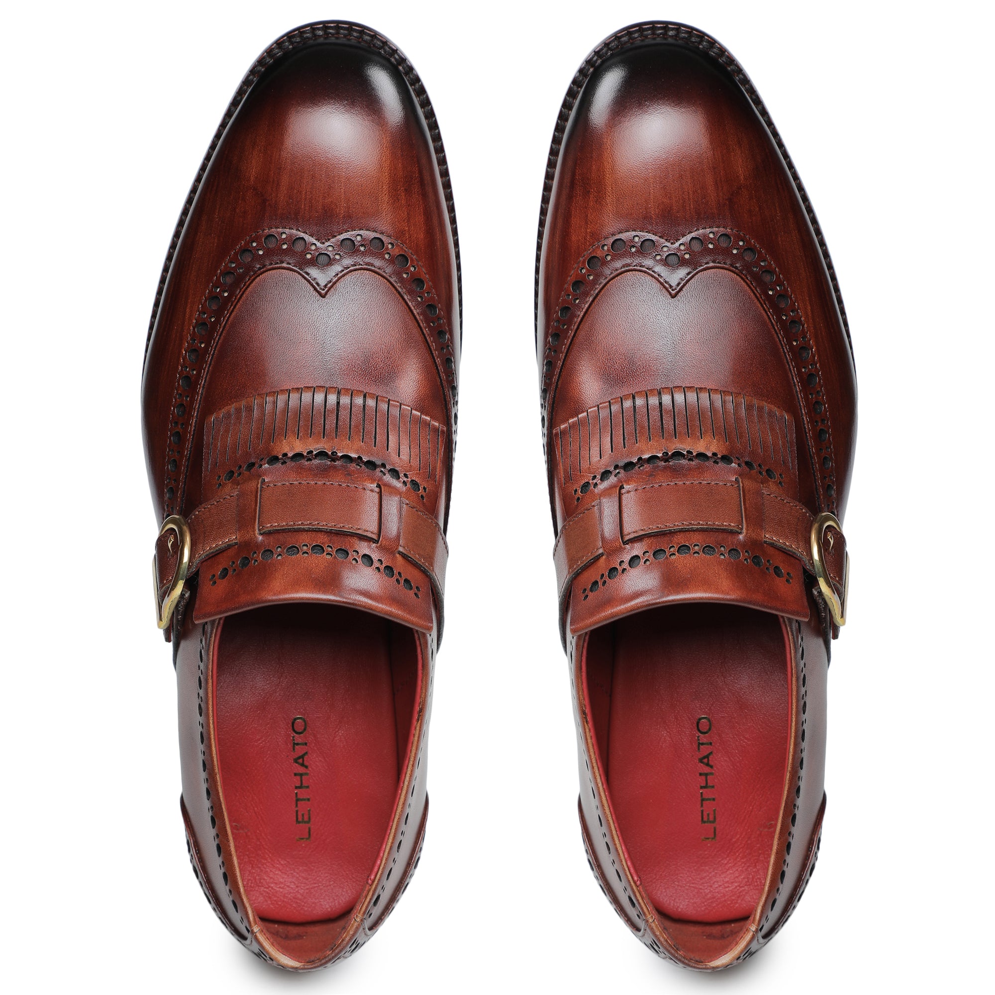 Wingtip Brogue Kiltie Monk Strap Shoes- Brown - Lethato Wingtip Brogue Kiltie Monk Strap Shoes- Brown - Lethato