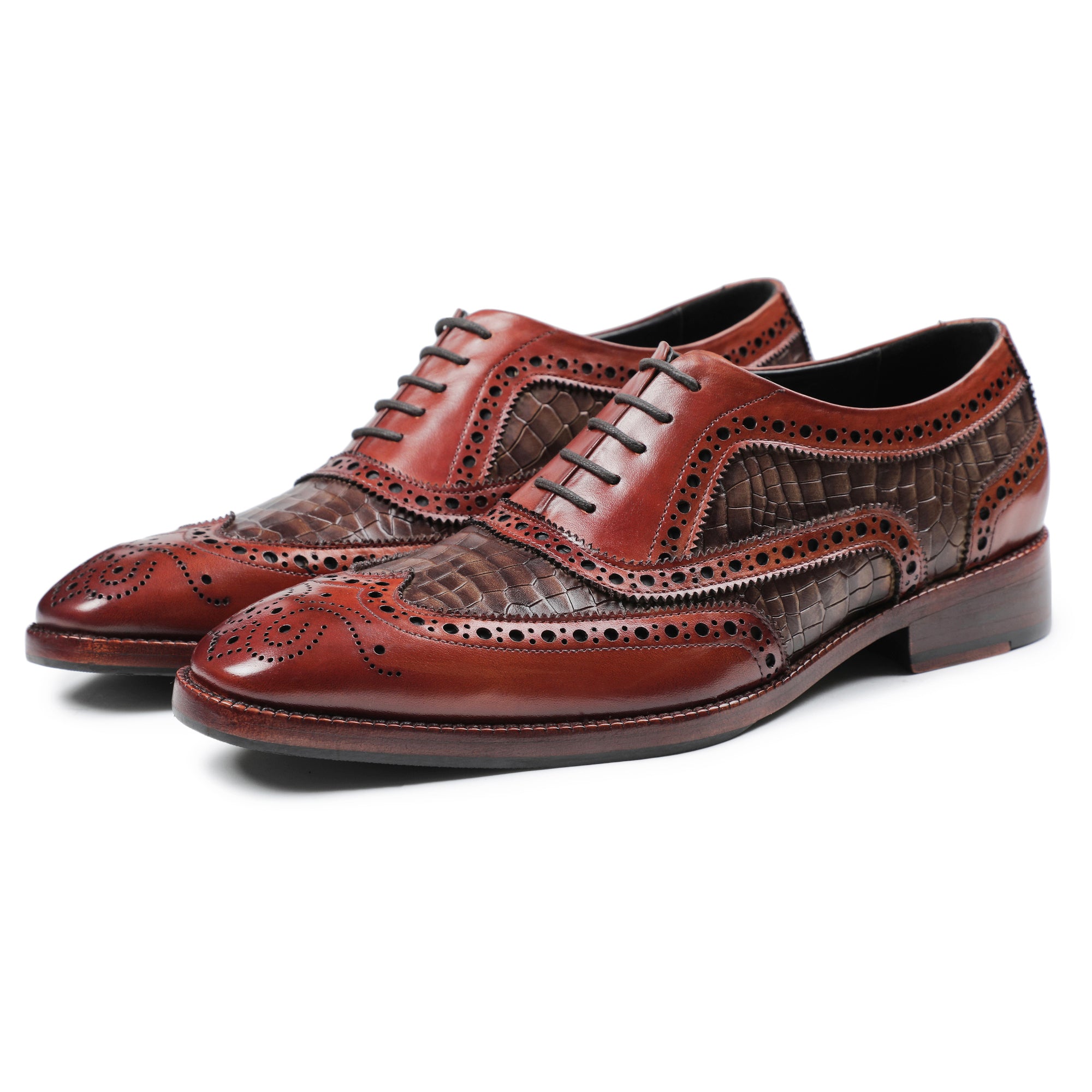 Wingtip Brogue Oxford- Croc Cognac