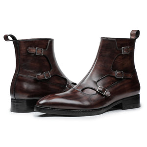 Triple Monk Strap Boots - Dark Brown