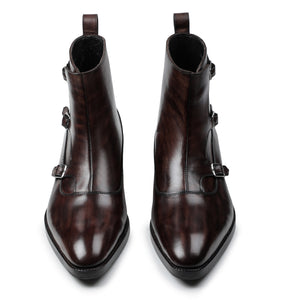 Triple Monk Strap Boots - Dark Brown