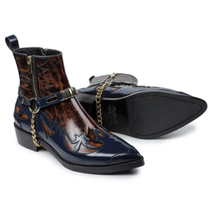 Harness Boots- Navy & Brown