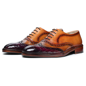 Wingtip Brogue Oxford - Croc Burgundy & Tan