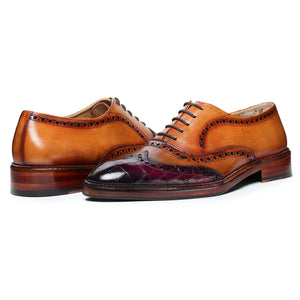 Wingtip Brogue Oxford - Croc Burgundy & Tan