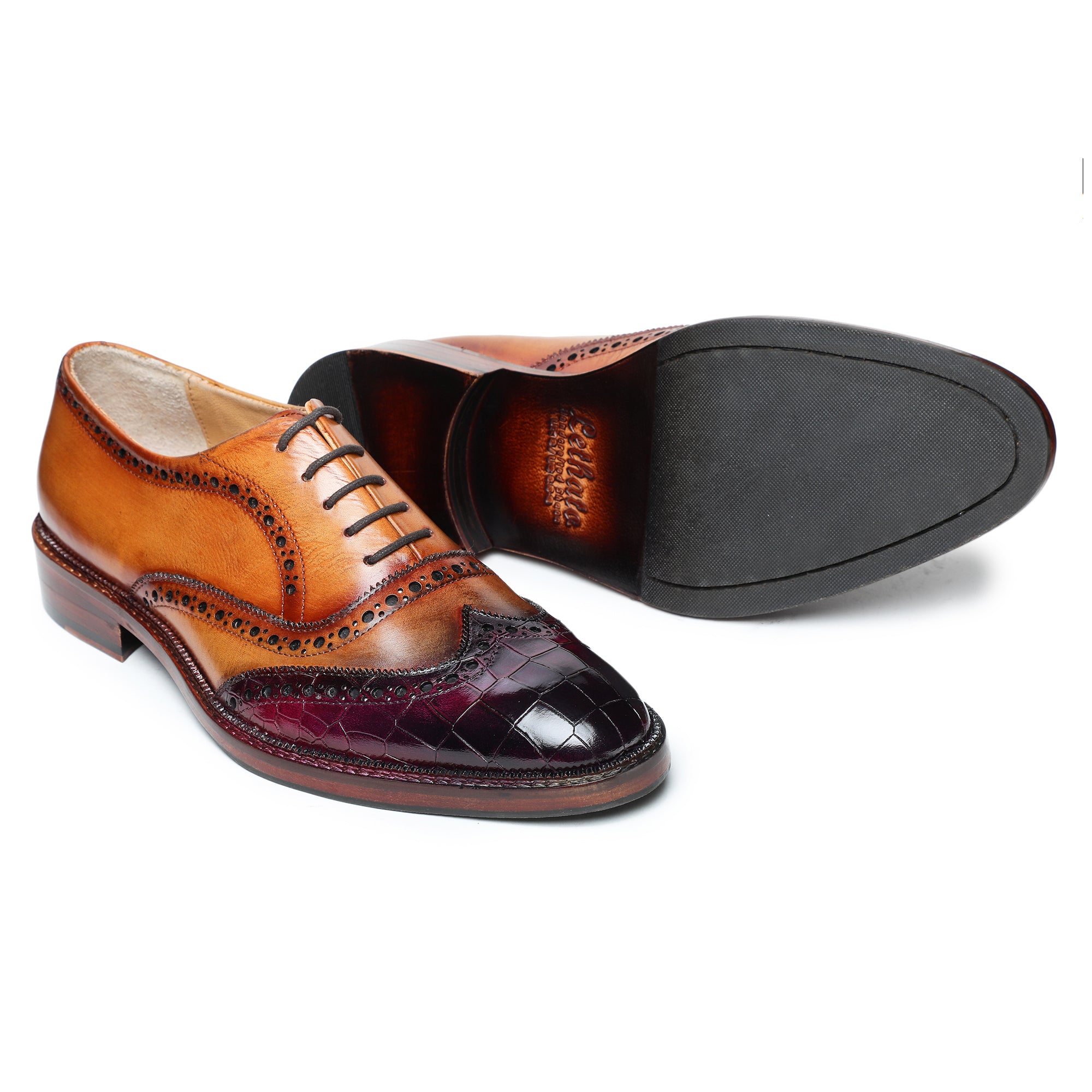 Wingtip Brogue Oxford- Croc Burgundy & Tan | Lethato STANDARD / US 14.5-15/UK 14 / Croc Burgundy & Tan Wingtip Brogue Oxford- Croc Burgundy & Tan | Lethato STANDARD / US 14.5-15/UK 14 / Croc Burgundy & Tan