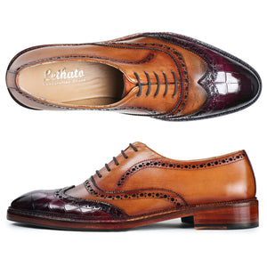 Wingtip Brogue Oxford - Croc Burgundy & Tan