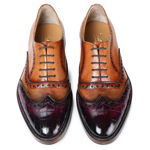 Wingtip Brogue Oxford - Croc Burgundy & Tan