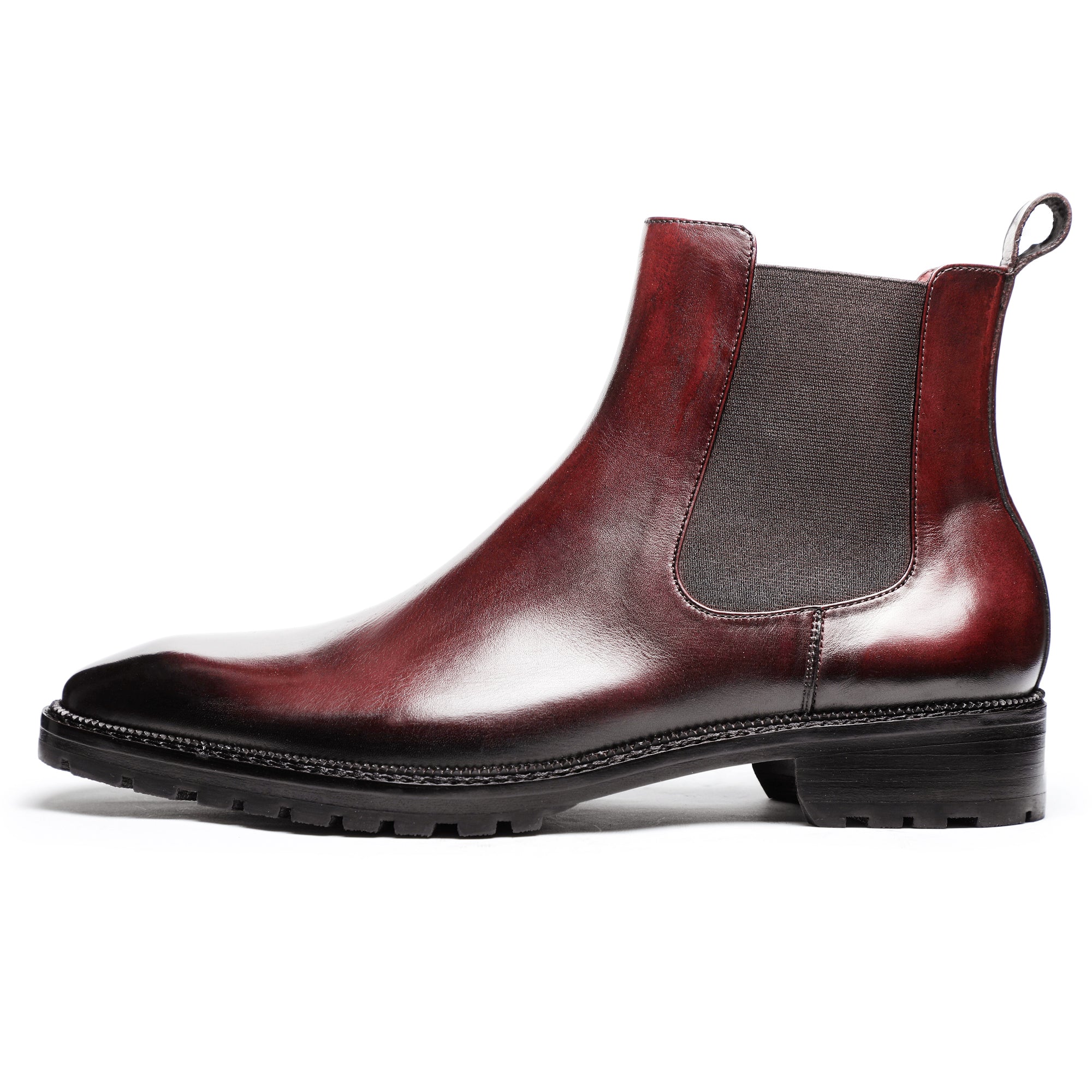 men's burgundy dress boots Emilio Franco Leonardo Men's Premium Italian Leather Burgundy Patent Ankle Dress Boots