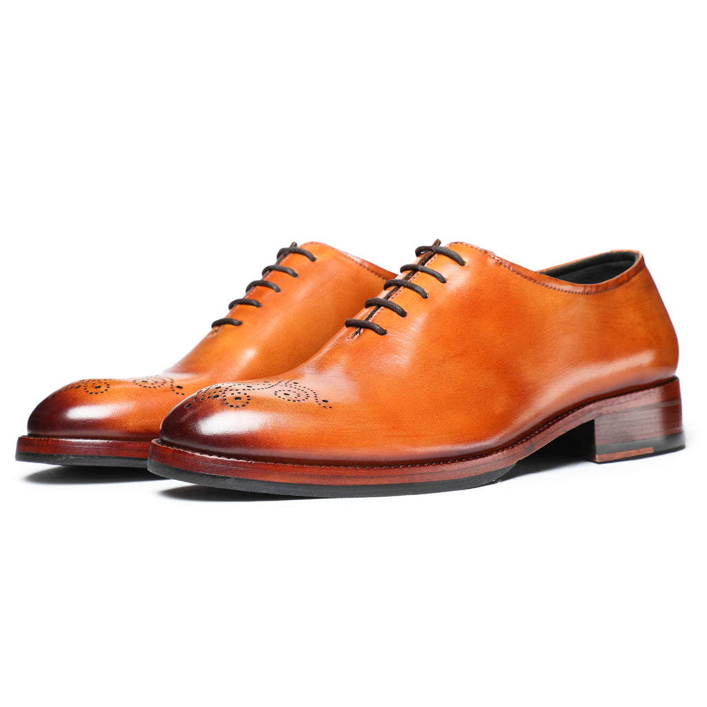 Medallion Toe Oxford- Tan Dress Shoes for Men by Lethato