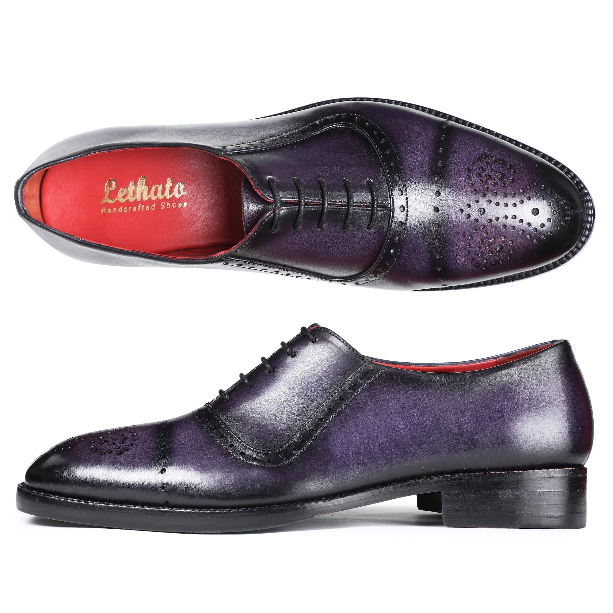 Lethato Medallion Toe Oxford- Purple | Hand painted Leather Shoes Lethato Medallion Toe Oxford- Purple | Hand painted Leather Shoes