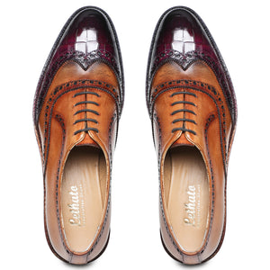 Wingtip Brogue Oxford - Croc Burgundy & Tan