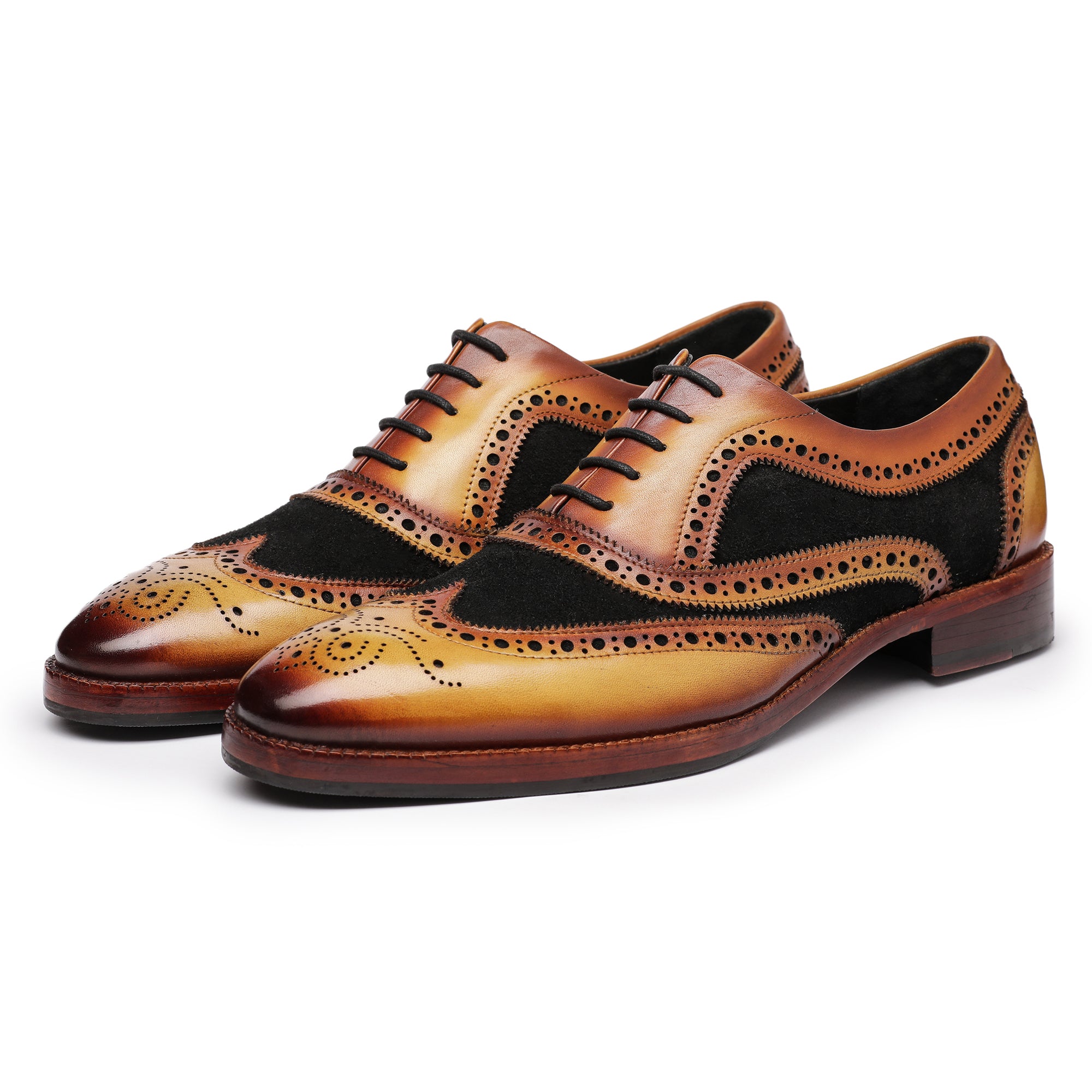 Wingtip Brogue Oxford- Tan Black Suede | Lethato STANDARD / US 12.5-13 / UK 12 / Tan Black Suede Wingtip Brogue Oxford- Tan Black Suede | Lethato STANDARD / US 12.5-13 / UK 12 / Tan Black Suede