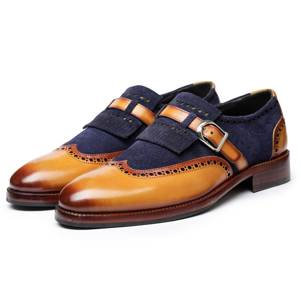 Wingtip Brogue Kiltie Monk Strap Navy Suede