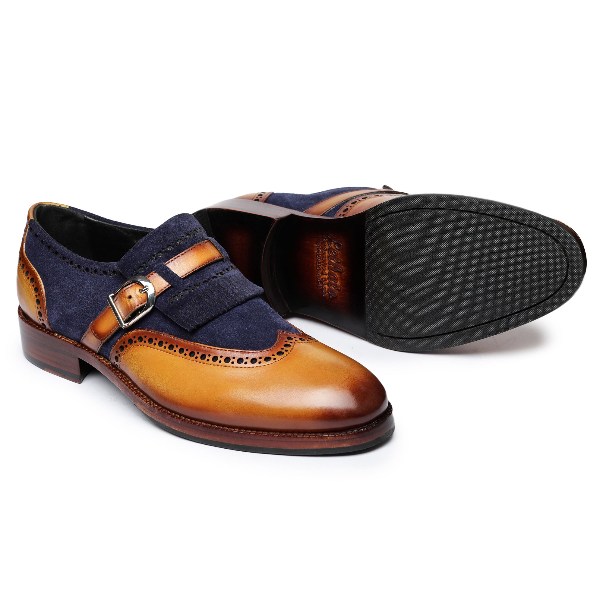 Wingtip Brogue Kiltie Monk Strap Shoes- Navy Suede | Lethato STANDARD / US 11.5-12 / UK 11 / Navy Suede Wingtip Brogue Kiltie Monk Strap Shoes- Navy Suede | Lethato STANDARD / US 11.5-12 / UK 11 / Navy Suede