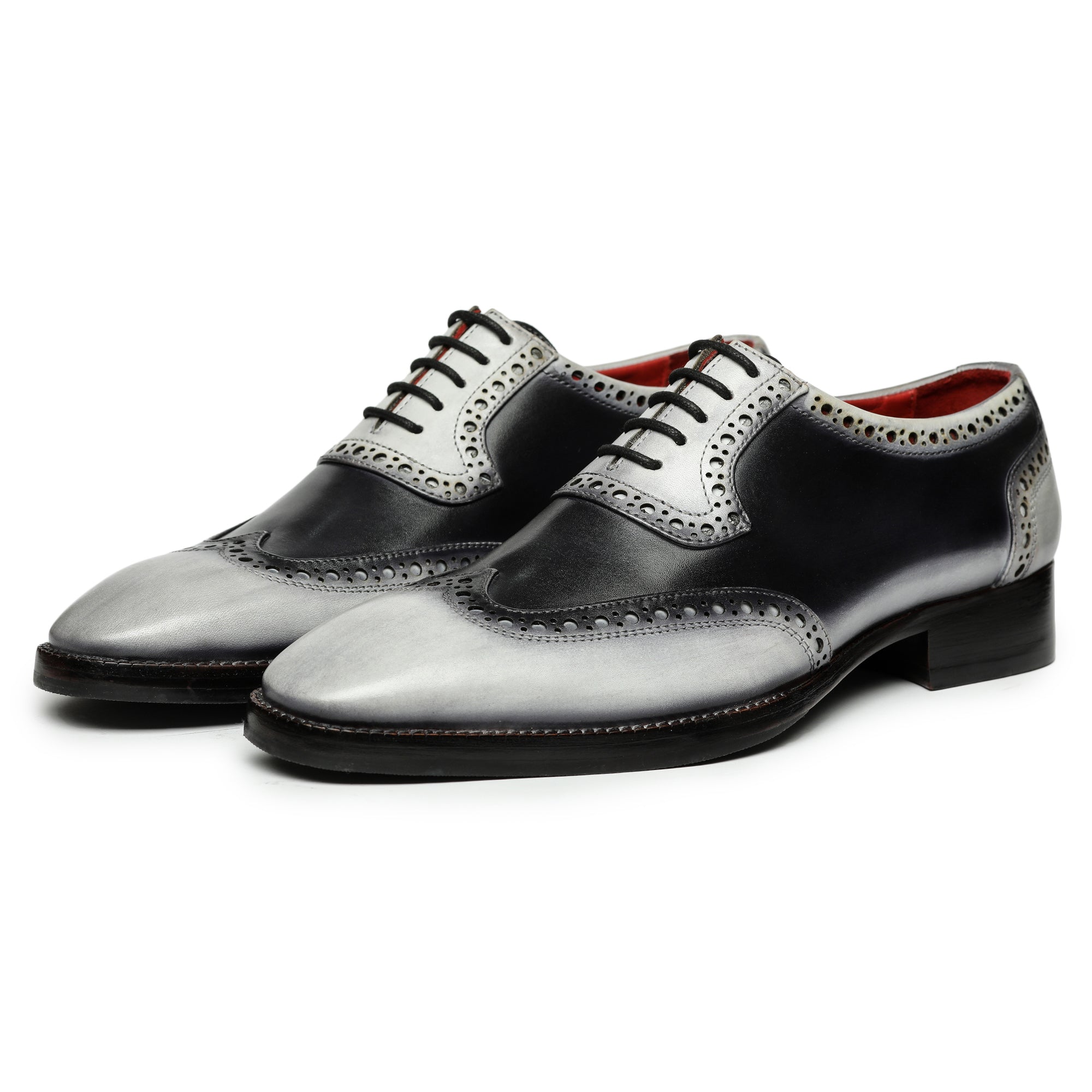 Wingtip Brogue Oxford- Grey & Black, Wingtip Shoes