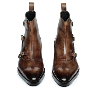Triple Monk Strap Boots - Brown