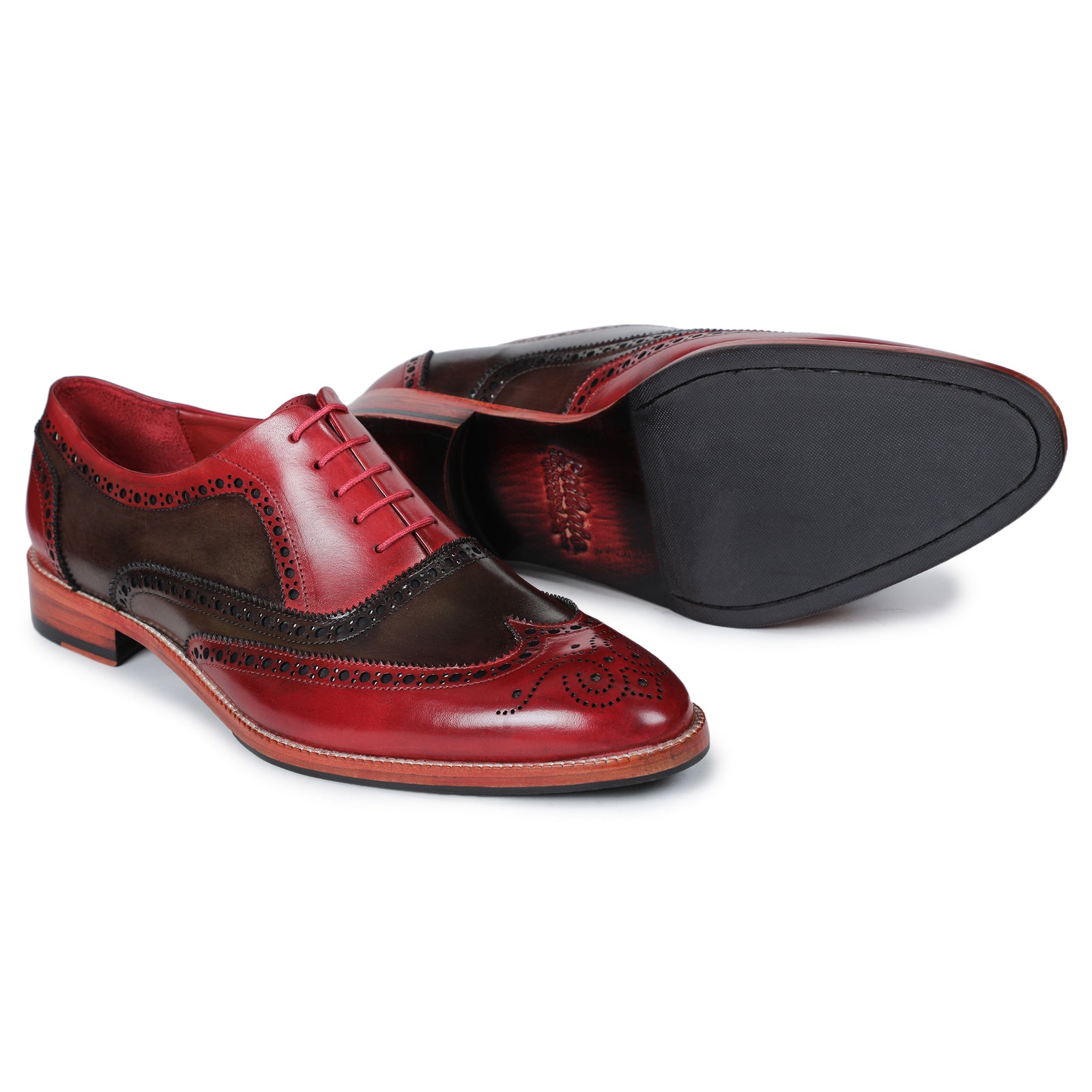 Wingtip Brogue Oxford – Rot & Oliv