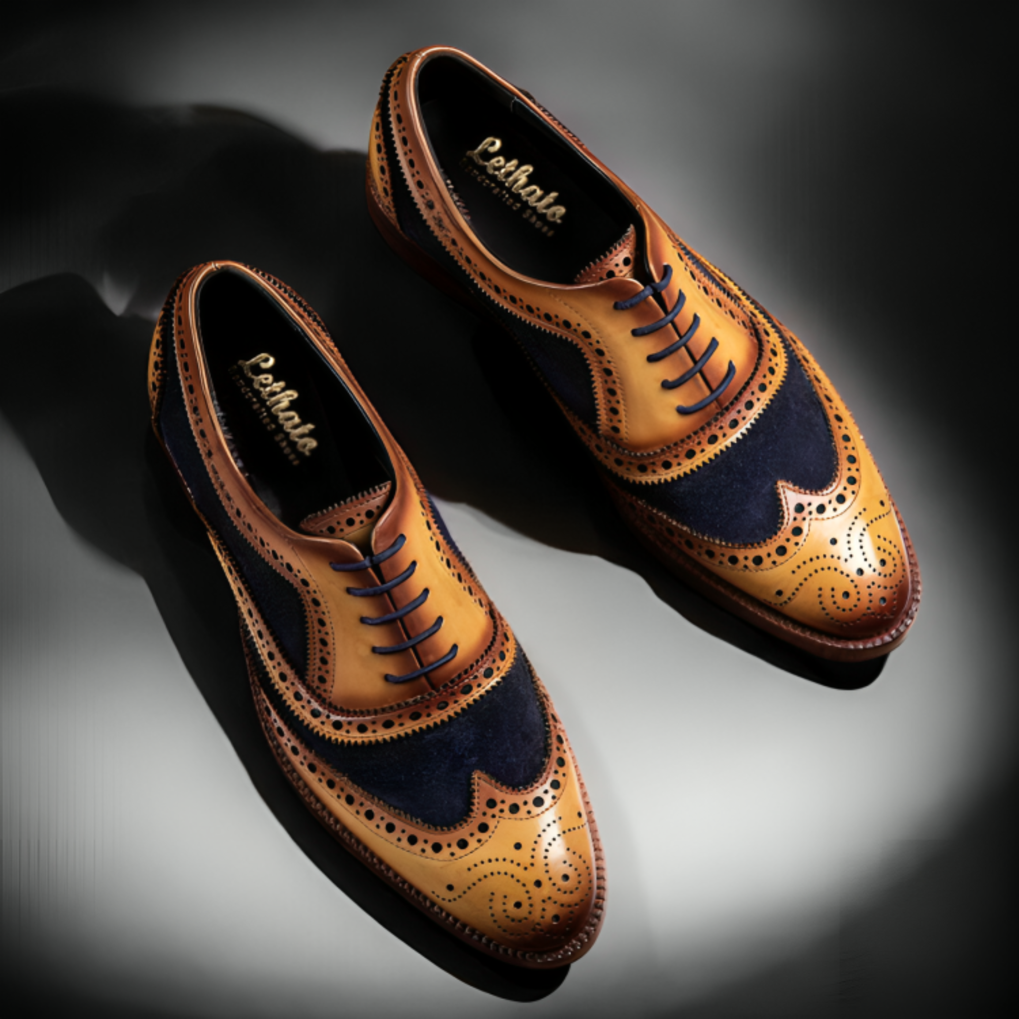 Wingtip Brogue Oxford- Navy Suede | Wedding Shoes