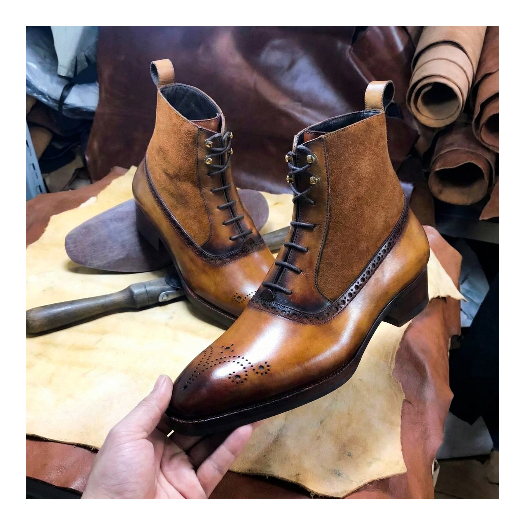Balmoral Ankle Lace Up Boots - Camel Suede & Tan | Lethato Balmoral Ankle Lace Up Boots - Camel Suede & Tan | Lethato