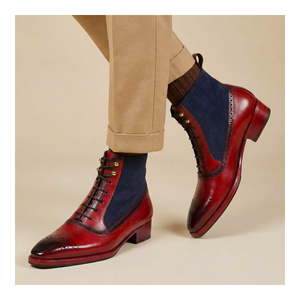Balmoral Ankle Lace Up Boots - Navy Suede & Burgundy