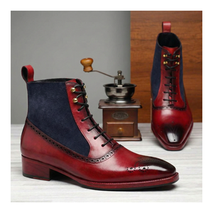 Balmoral Ankle Lace Up Boots - Navy Suede & Burgundy