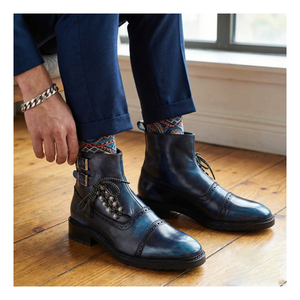 Cap Toe Lace up Boots - Navy