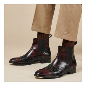Men's Cap toe Chelsea Boots- Croc Dark Brown : Lethato Men's Cap toe Chelsea Boots- Croc Dark Brown : Lethato