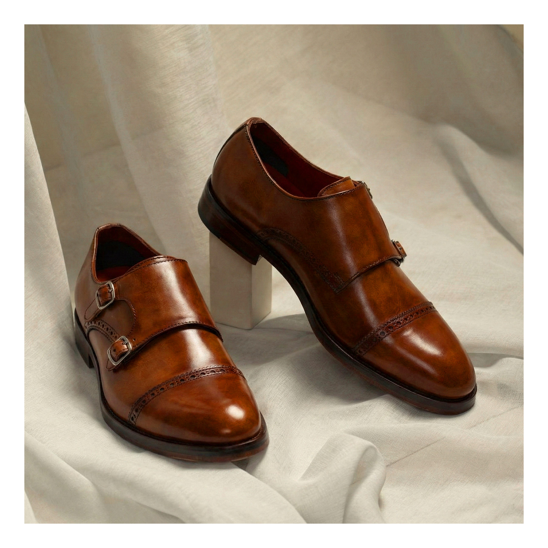 chinese dress ladies Paul Parkman Leather Double Monkstrap Shoes Brown