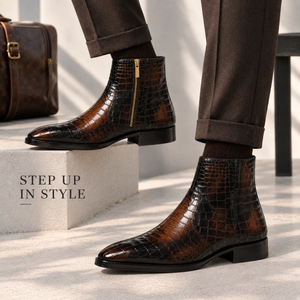 Zipper Boots - Croc Brown & Tan
