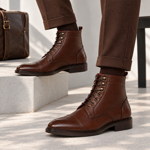 Cap Toe Derby Lace up Boots - Brown