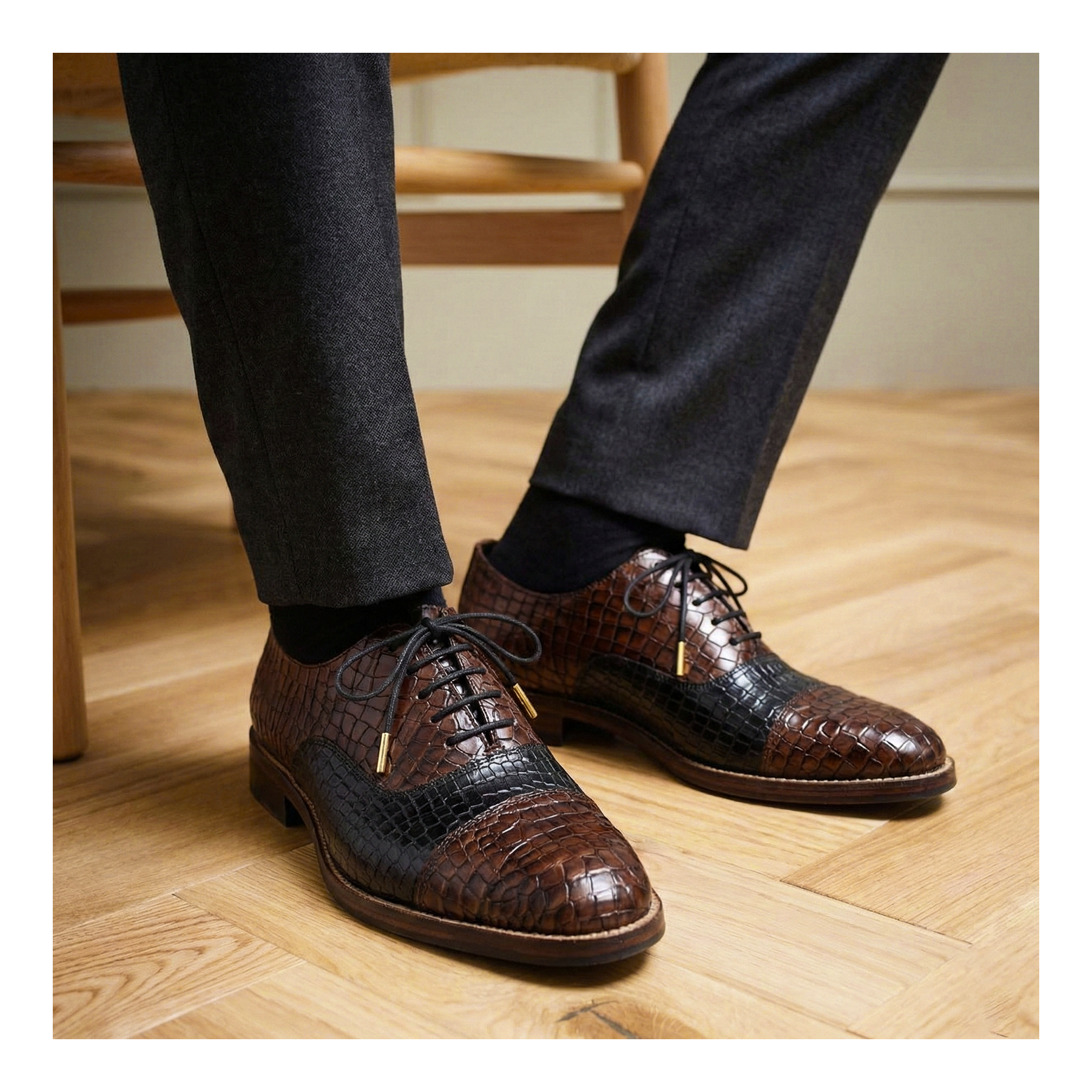 Classic Captoe Oxford- Croc Brown Dress Shoes