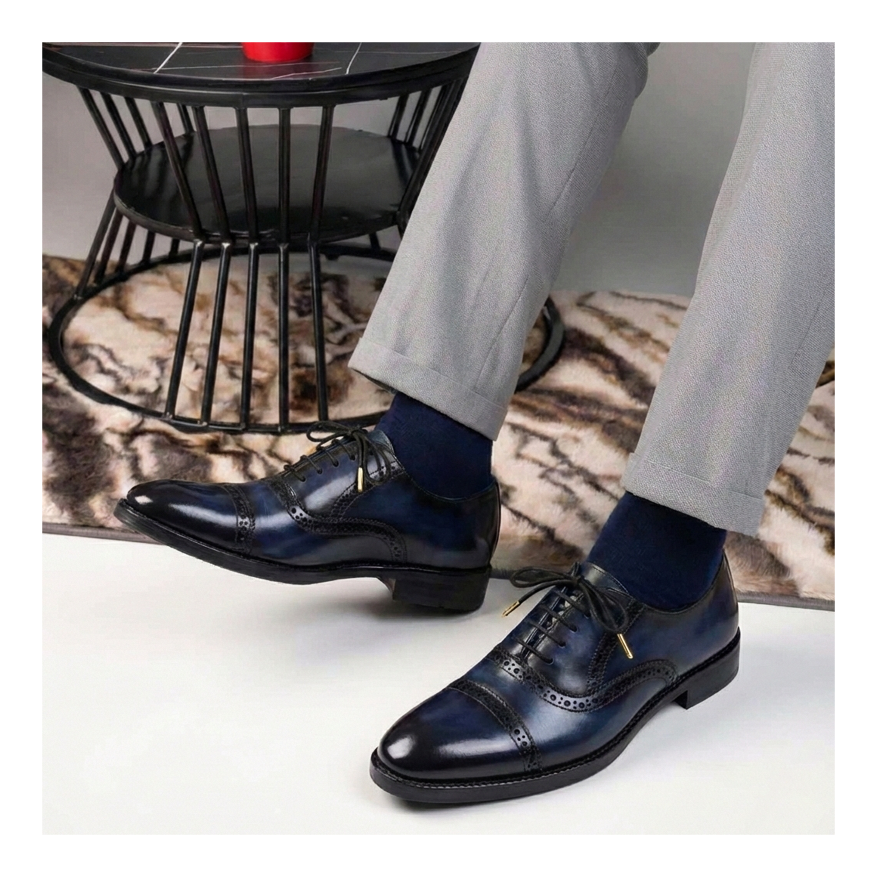 navy blue closed toe dress shoes Lethato Classic Cap toe Oxford