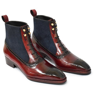 Balmoral Ankle Lace Up Boots - Navy Suede & Burgundy