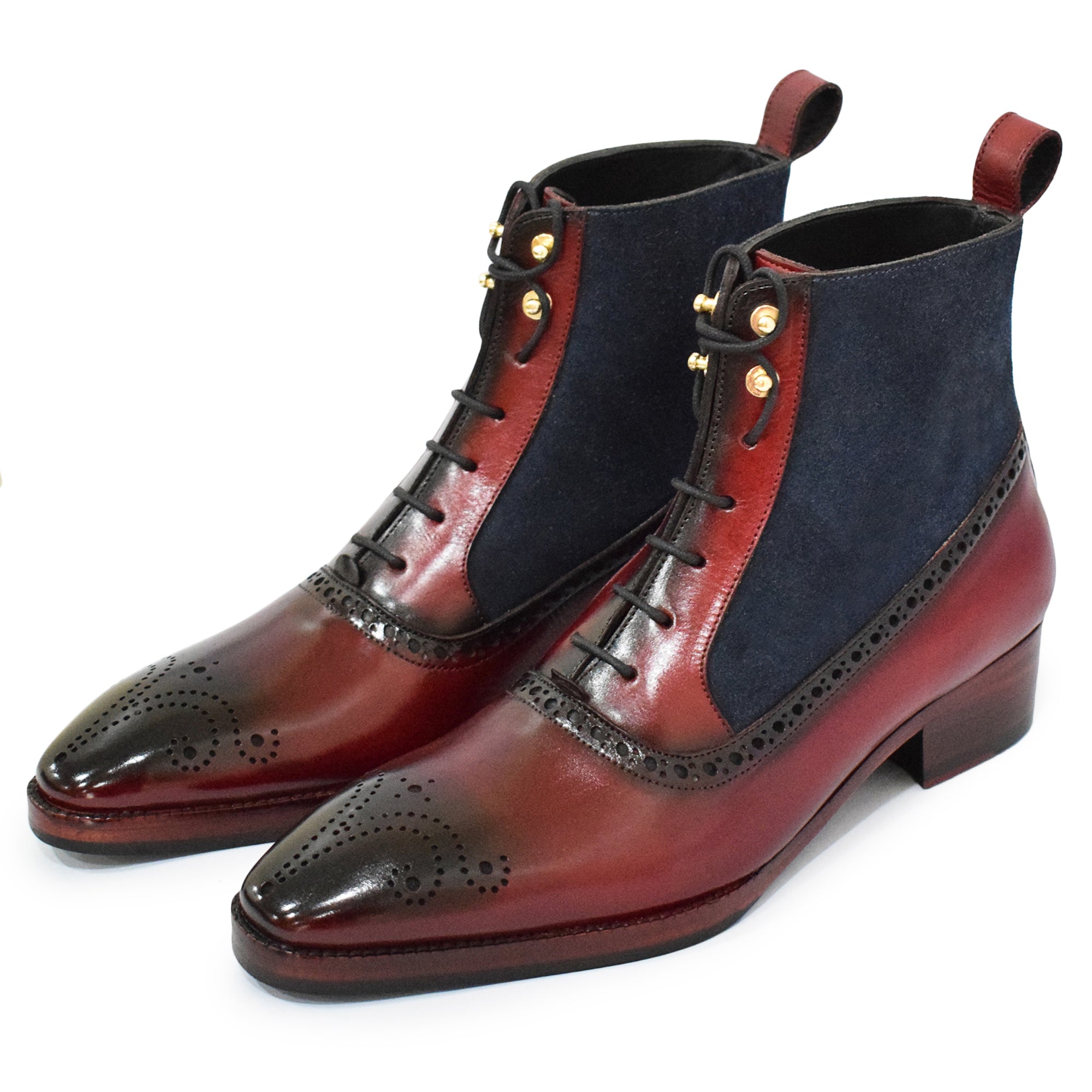 Balmoral Ankle Lace Up Boots - Navy Suede & Burgundy