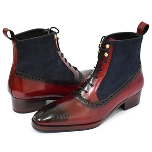 Balmoral Ankle Lace Up Boots - Navy Suede & Burgundy