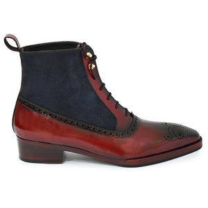 Balmoral Ankle Lace Up Boots - Navy Suede & Burgundy