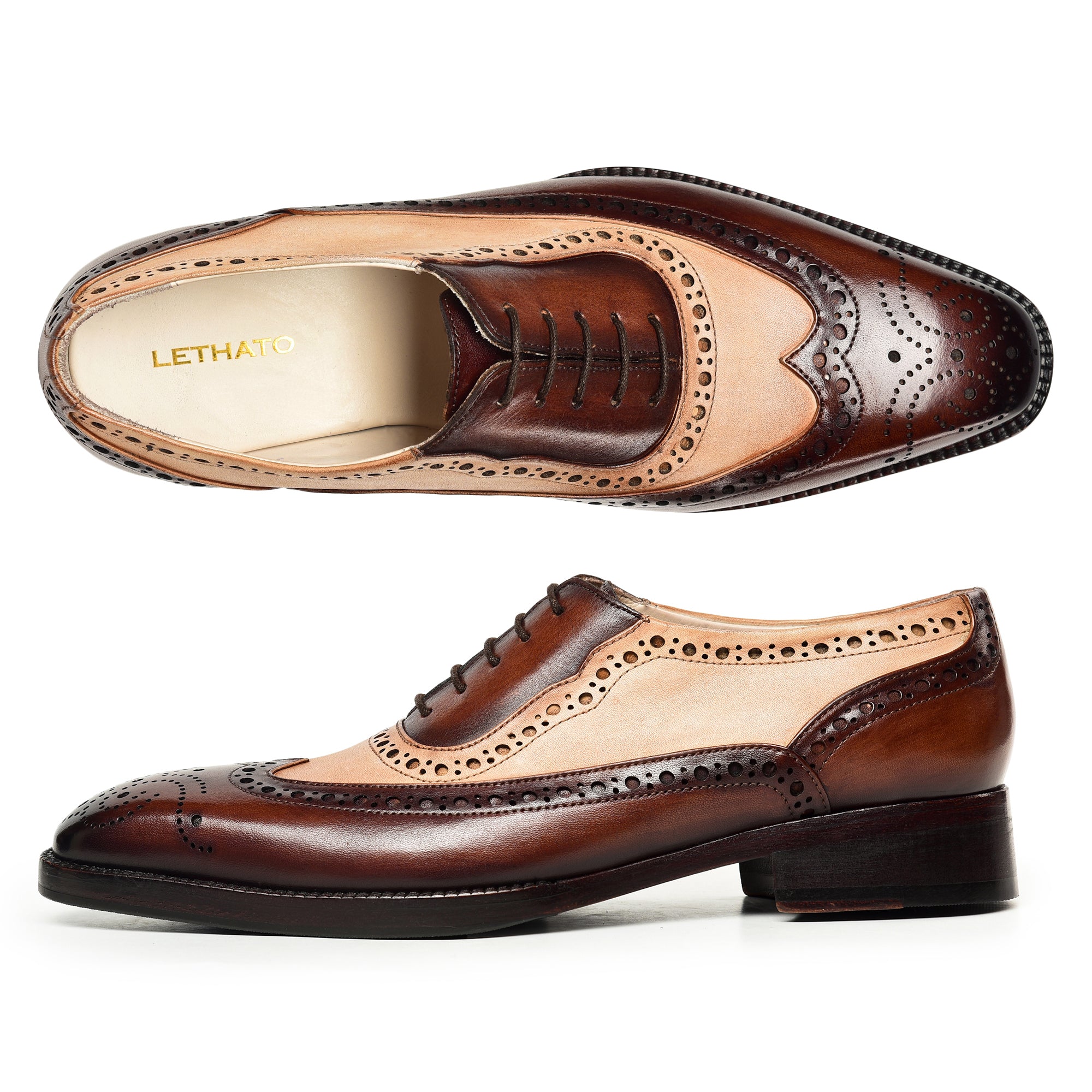 modern wingtip shoes versatile dress up down Wingtip Brogue Oxford - Brown & Beige