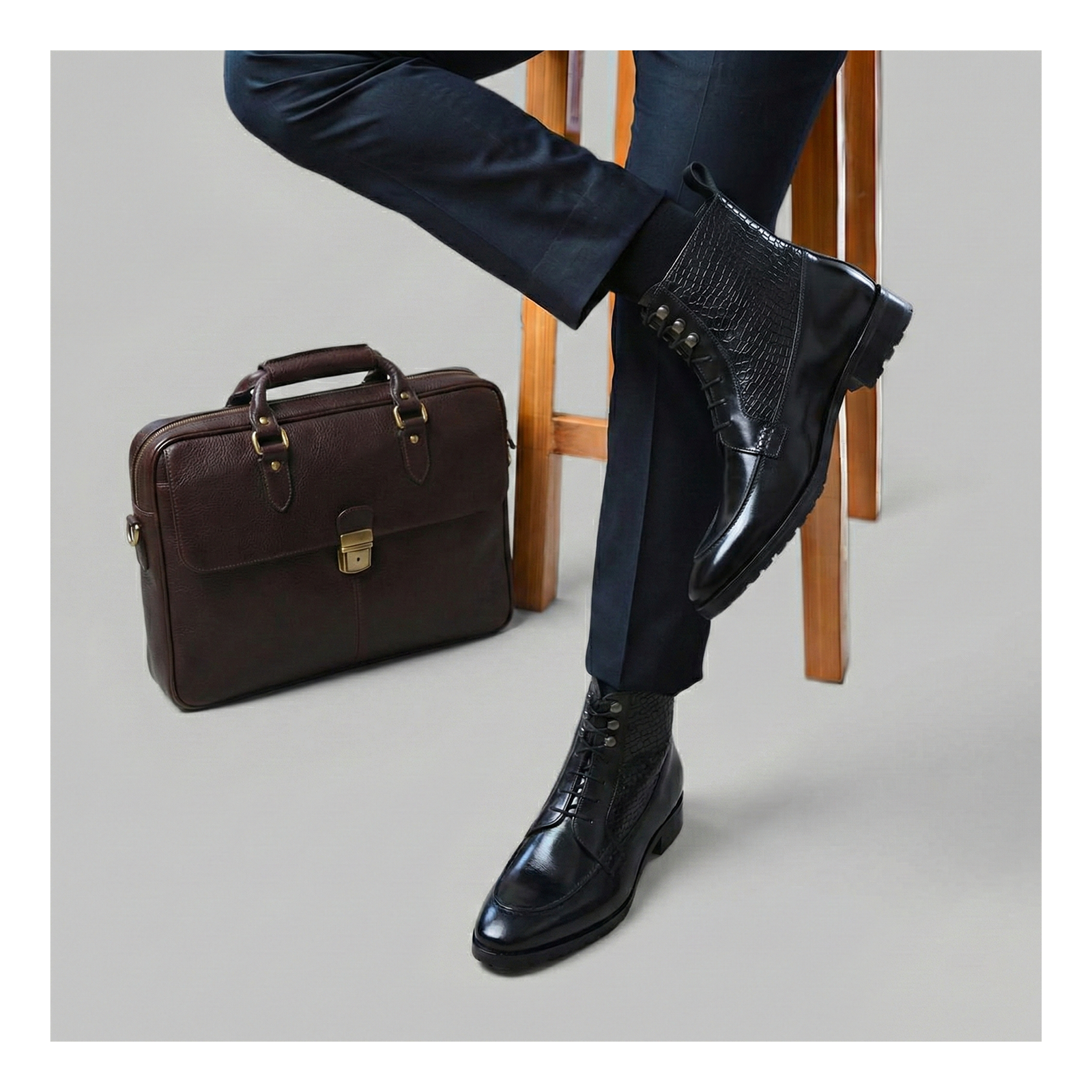 Derby Lace Up Boots - Black