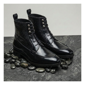 Derby Lace Up Boots - Black