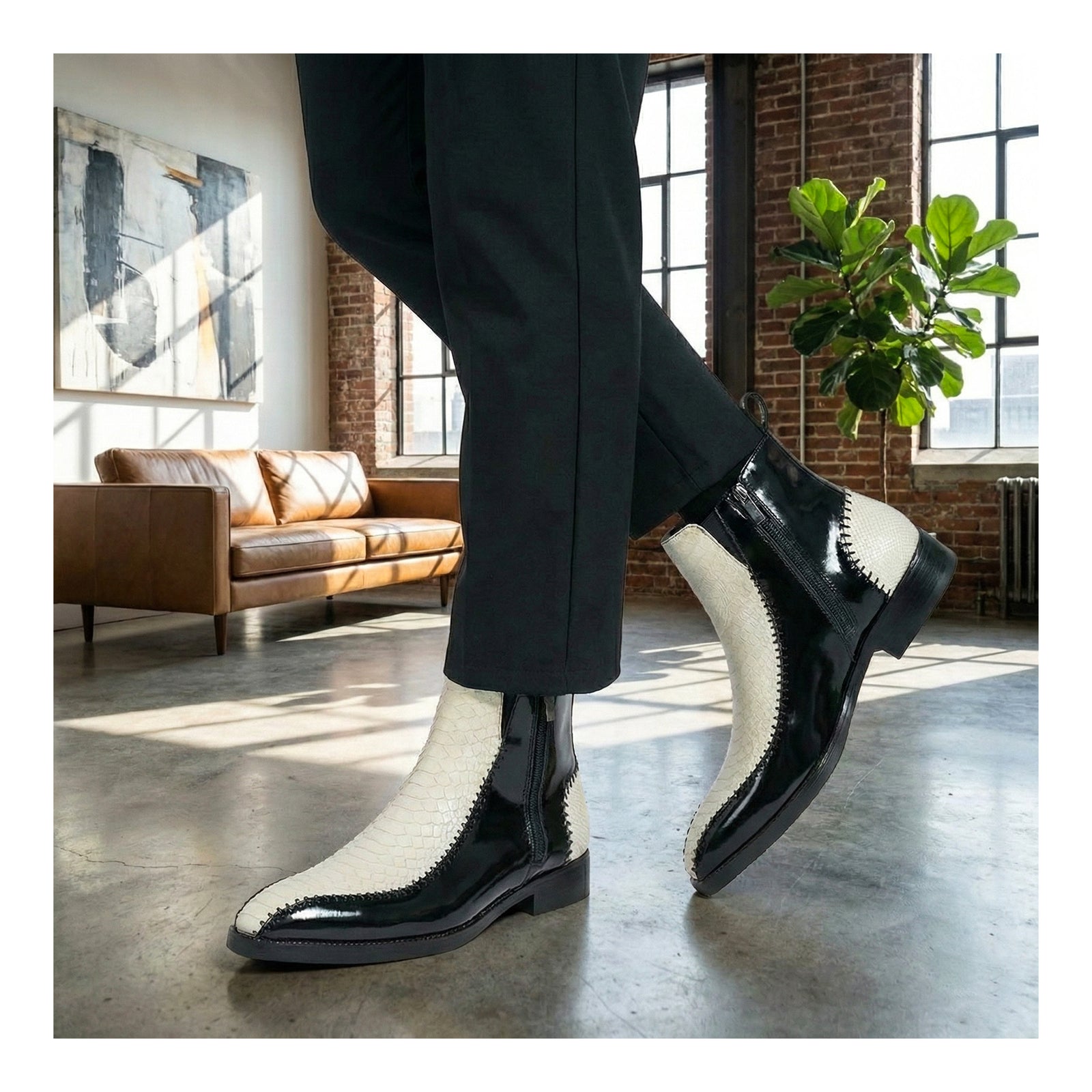 Driver Zipper Boots - Black & Beige