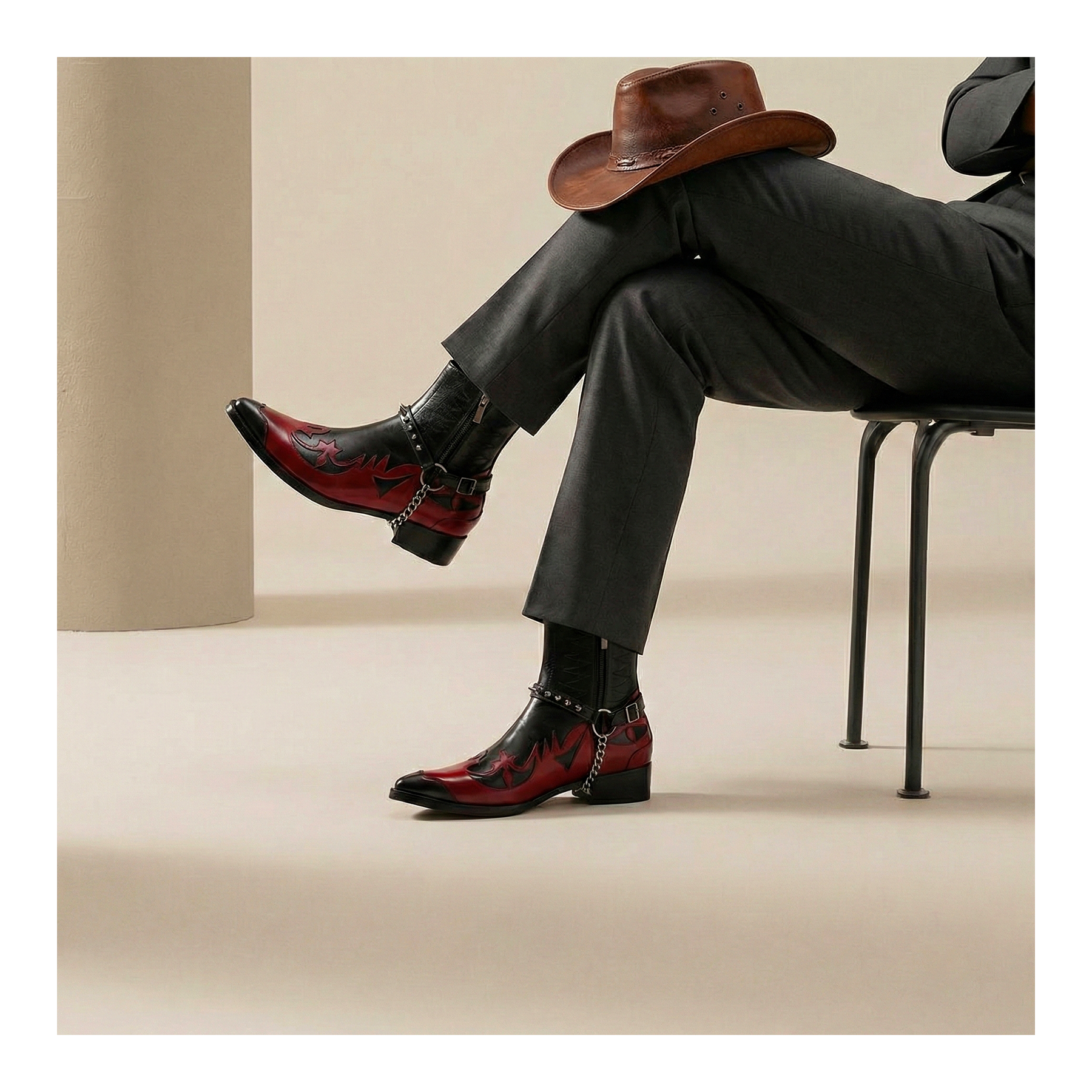 Men's Harness Boots- Red & Black | Lethato STANDARD / US 9.5-10 / UK 9 / Red & Black Men's Harness Boots- Red & Black | Lethato STANDARD / US 9.5-10 / UK 9 / Red & Black