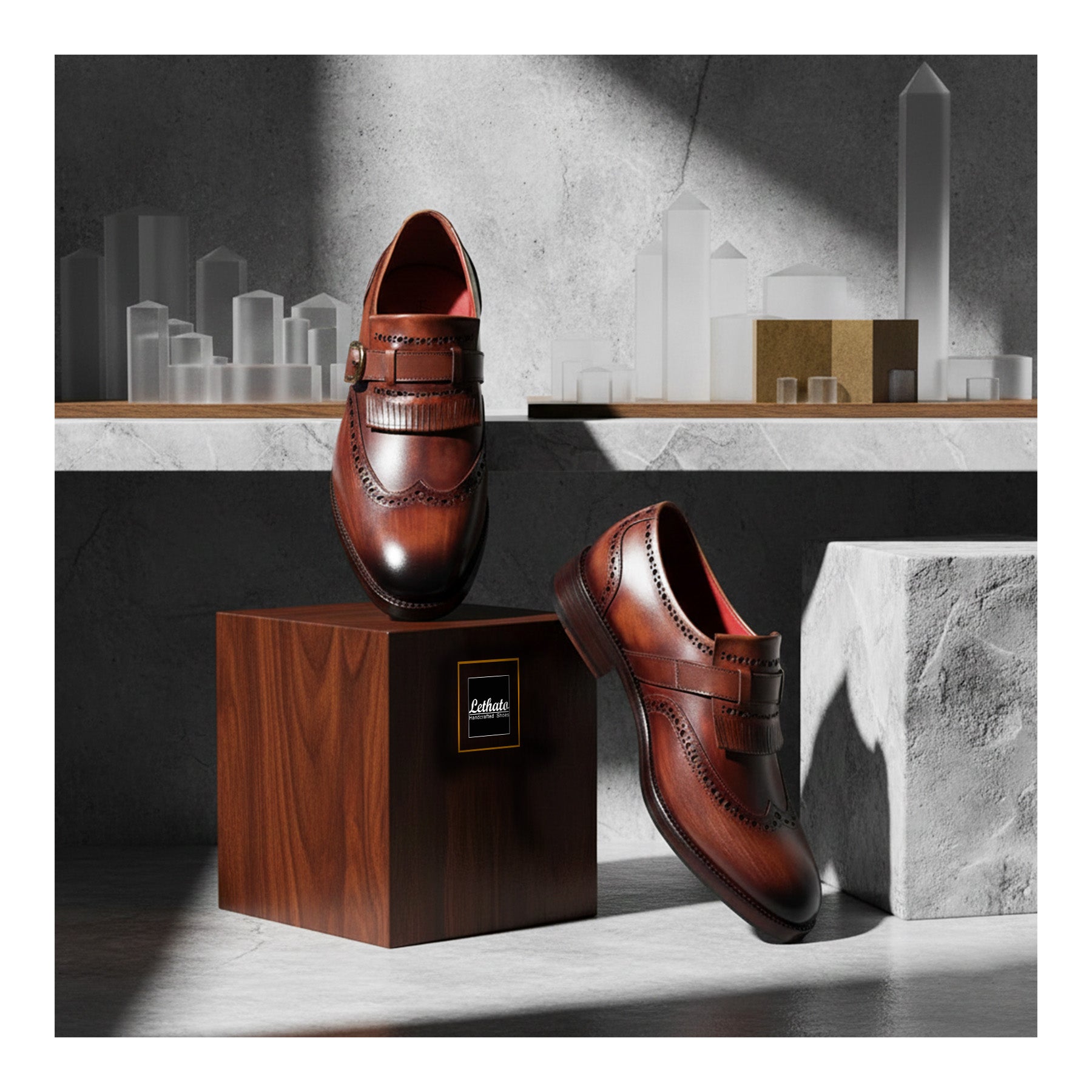 Wingtip Brogue Kiltie Monk Strap Shoes- Brown