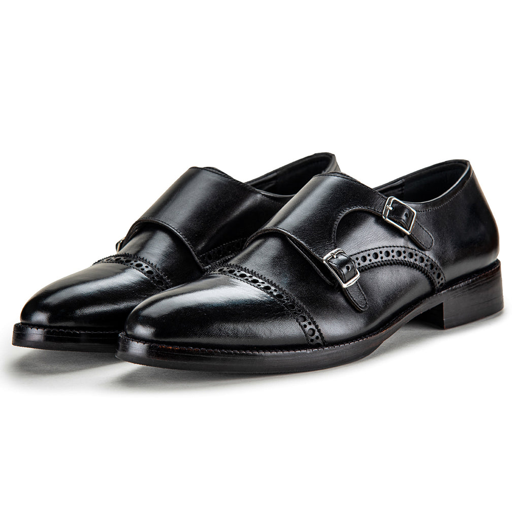 Mens black leather shops monk strap shoe