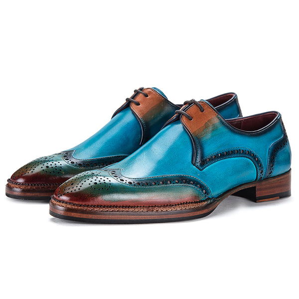 Wingtip Derby Shoes- Blue - Lethato Wingtip Derby Shoes- Blue - Lethato
